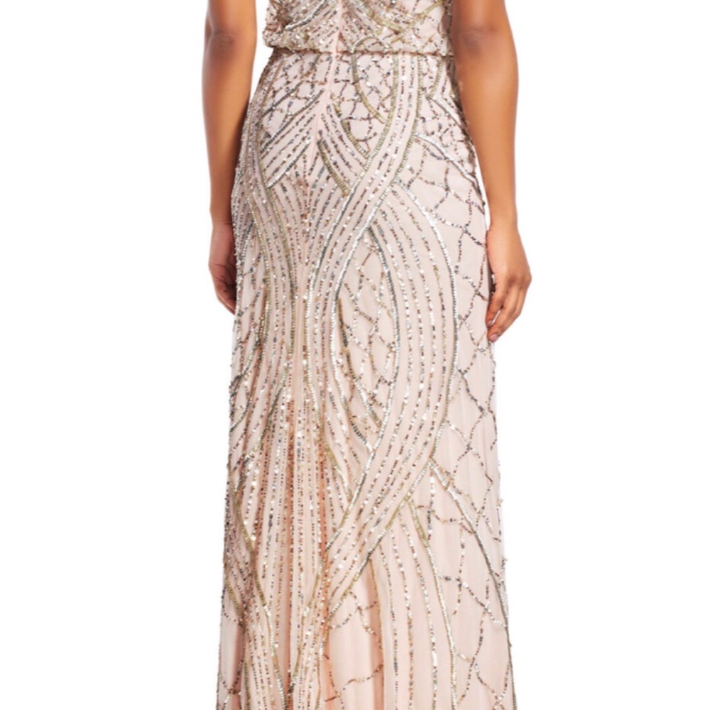 Adrianna Papell Blush Halter Sequin Gown
